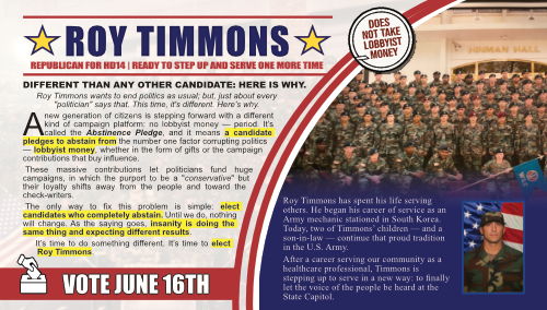 Roy Timmons campaign materials
